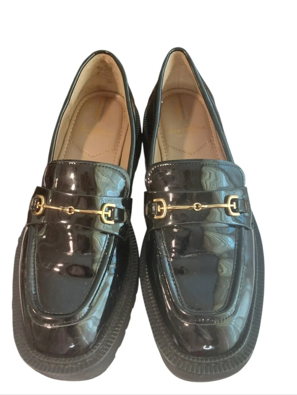 Sam Edelman Laur Black Patent Leather Loafers Size 6 Chunky Flats
